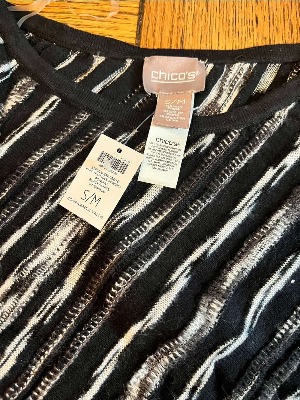 Chico's Black and White Striped Scoop Neck Sweater